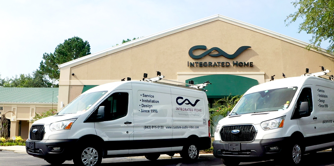 Installation vans and storefront of CAV Integrated Home (formerly Custom Audio Video)